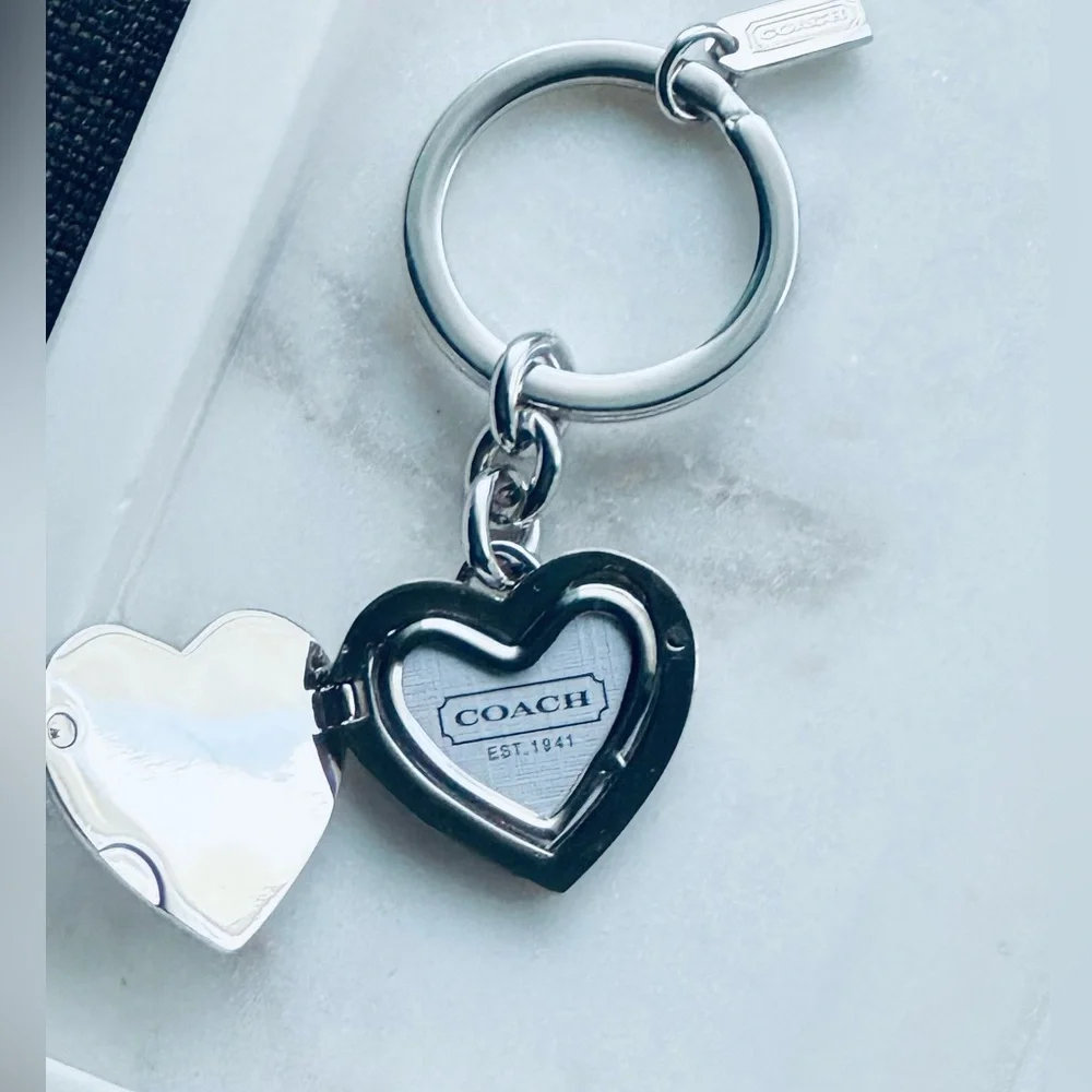 Coach Silver Heart Locket Keyring - Picture 6 of 11